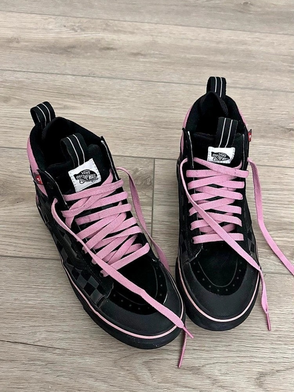Custom Vans Sk8-Hi Black Pink Checkerboard Sneakers US 8.5